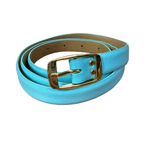 Talbots Blue Leather 3/4" Wide Waist Belt Adjustable Gold Tone Buckle Womens M